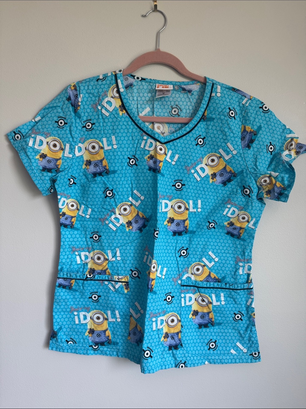 Minions Print Scrub Top in Bright Blue